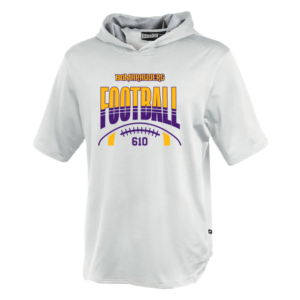 183Y-WHITE-STRIPE Stripe Football Pennant Youth Short Sleeve Warmup Hoodie