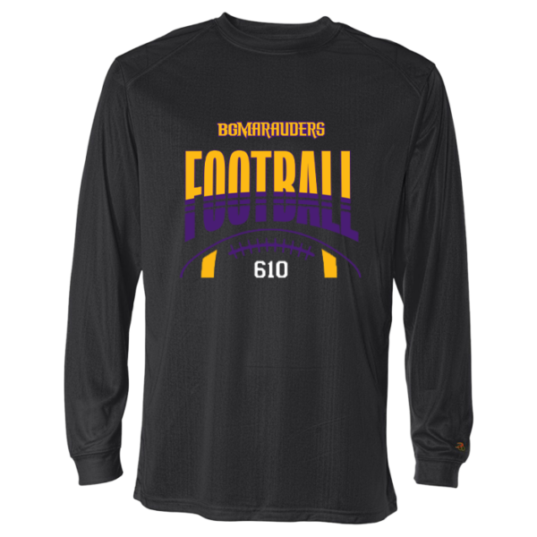 Stripe Football Badger Youth Long Sleeve Performance Tee