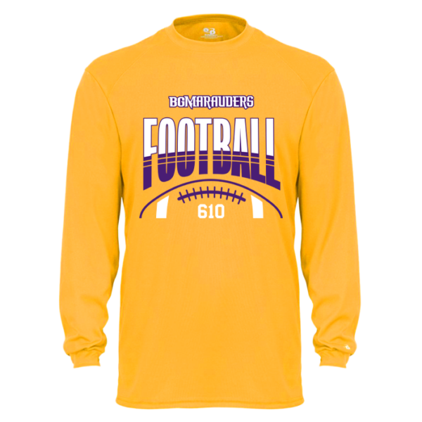 Stripe Football Badger Youth Long Sleeve Performance Tee