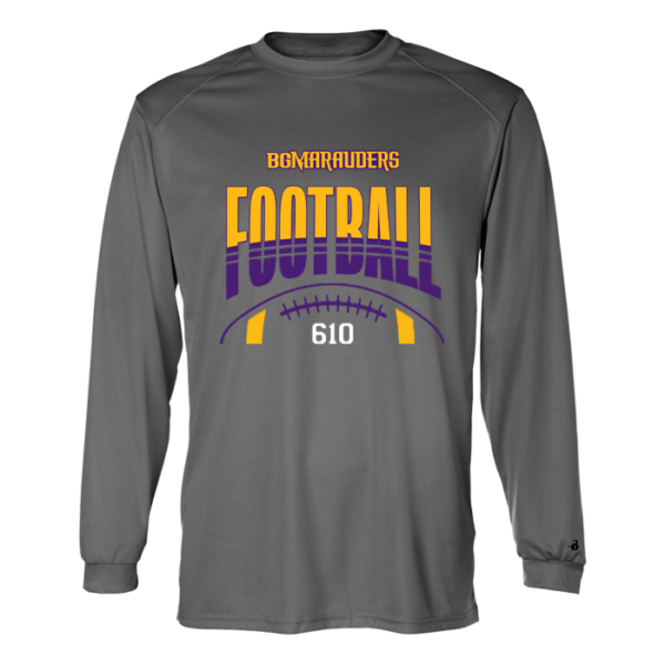 Stripe Football Badger Youth Long Sleeve Performance Tee