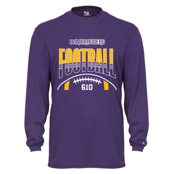 Stripe Football Badger Youth Long Sleeve Performance Tee