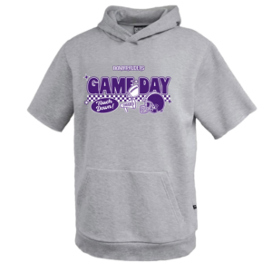 8220Y-grey-gameday Checkered Game Day Pennant Youth Fleece Short Sleeve Hoodie