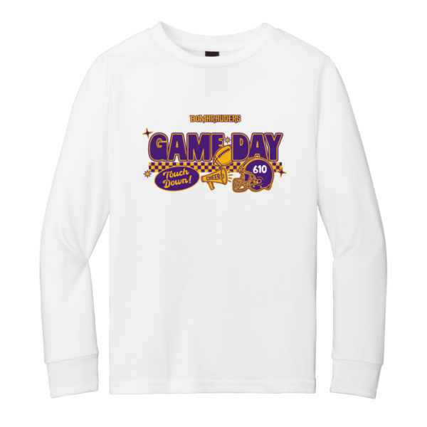 DT132Y-WHITE-CHECKEREDGAMEDAY Checkered Game Day District Youth Perfect Tri Long Sleeve Tee