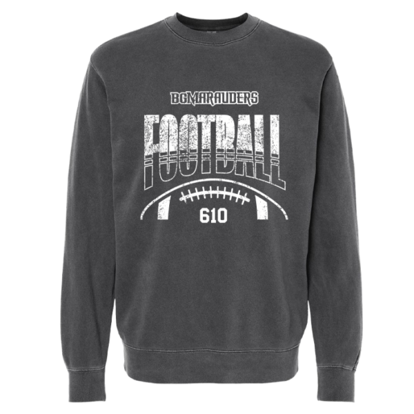 PRM3500-BLK-STRIPE Stripe Football Independent Trading Midweight Pigment-Dyed Crewneck