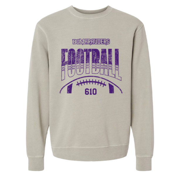 PRM3500-CEMENT-STRIPE Stripe Football Independent Trading Midweight Pigment-Dyed Crewneck