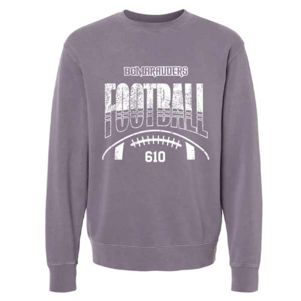 PRM3500-PLUM-STRIPE Stripe Football Independent Trading Midweight Pigment-Dyed Crewneck